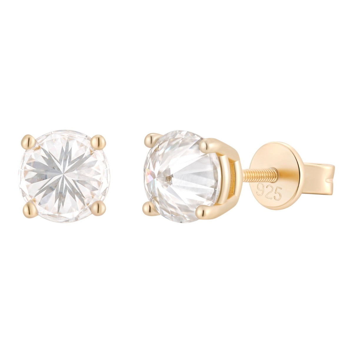 MOISSANITE Upside Down Reverse Set Stud Earrings - 14k Gold Vermeil 925 Silver - 5mm-8mm - 1-4ct