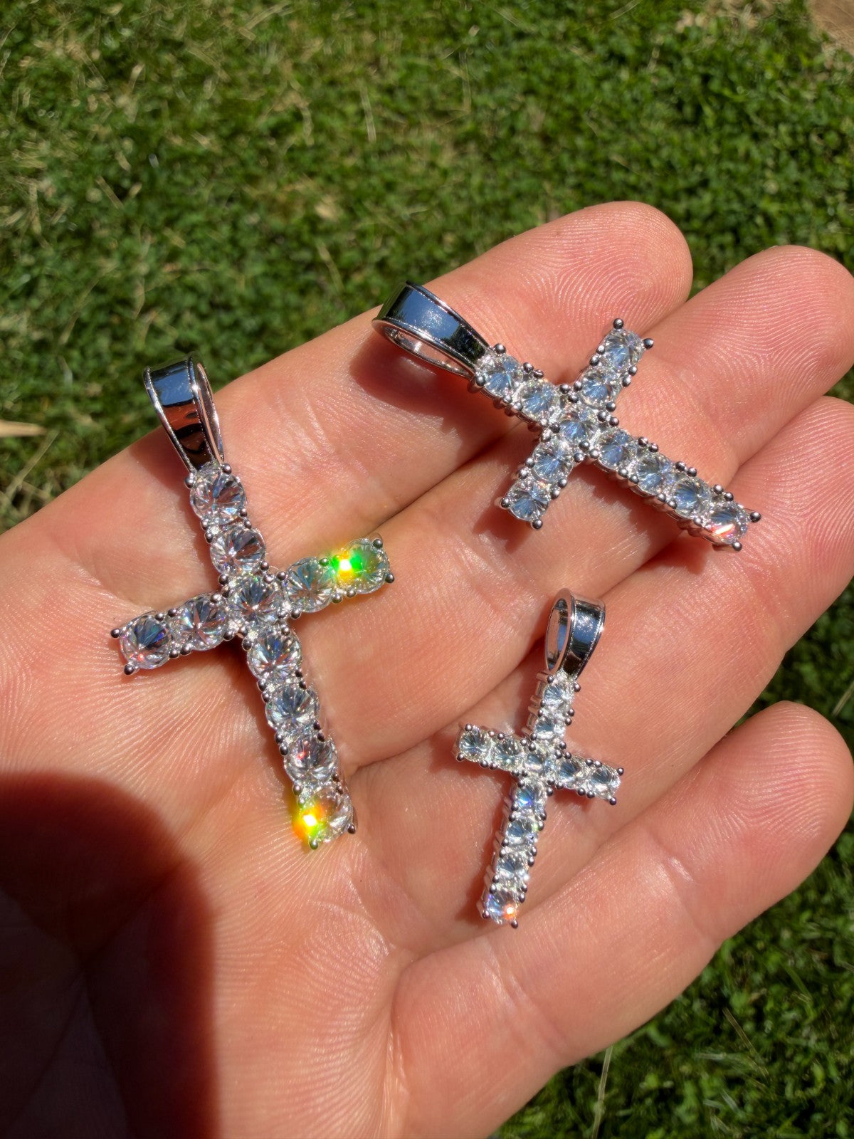 MOISSANITE Upside Down Setting Tennis Cross - 925 Silver - 3 Sizes 1"-1.75"