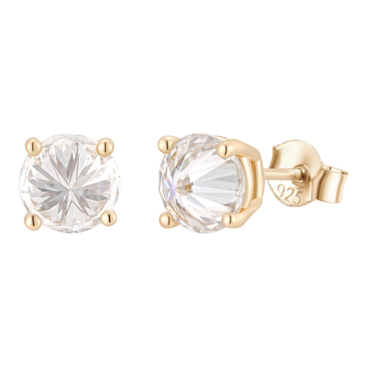 MOISSANITE Upside Down Reverse Set Pushback Stud Earrings - 14k Gold Vermeil 925 Silver - 5mm-8mm - 1-4ct