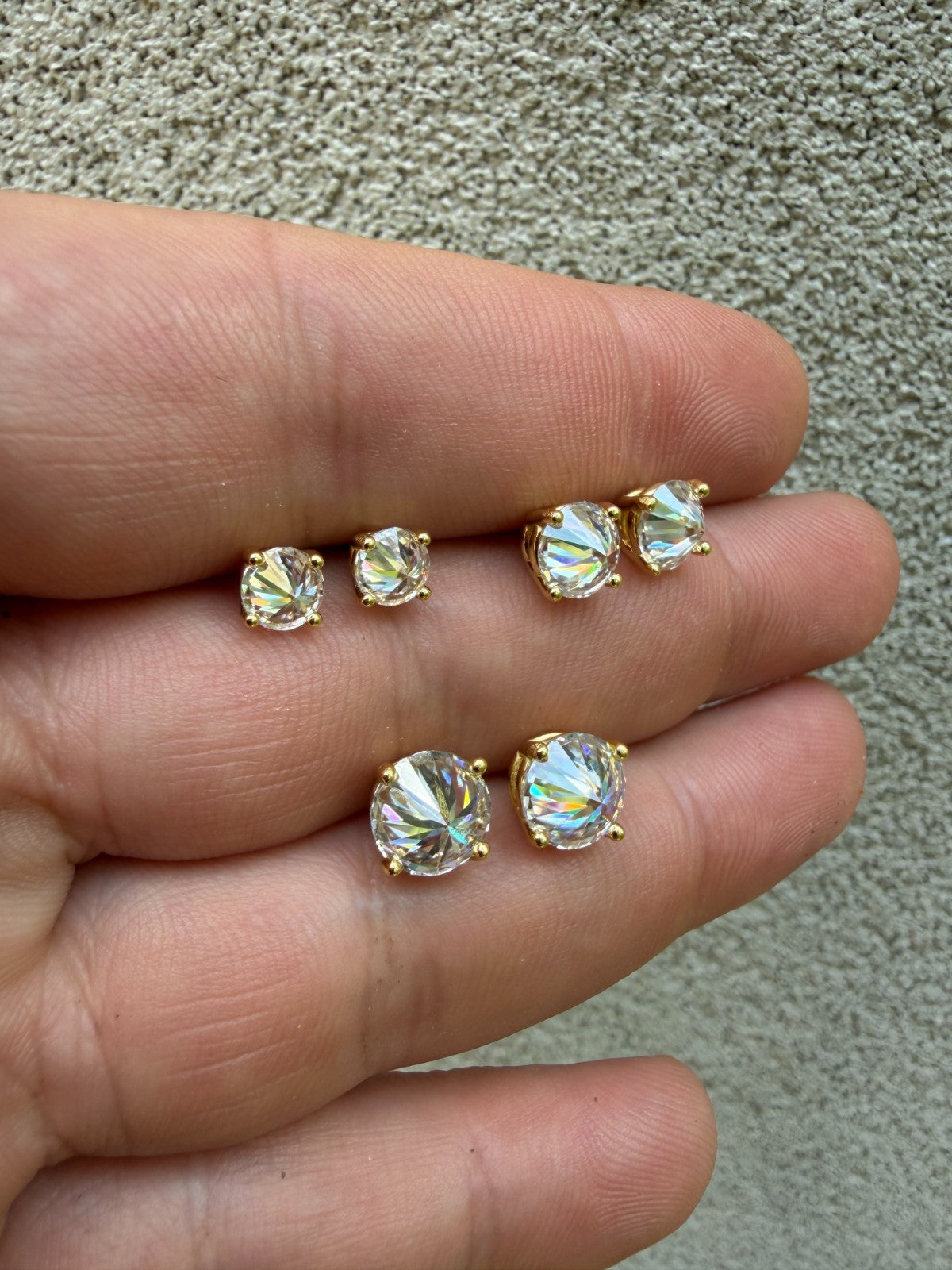 MOISSANITE Upside Down Reverse Set Pushback Stud Earrings - 14k Gold Vermeil 925 Silver - 5mm-8mm - 1-4ct