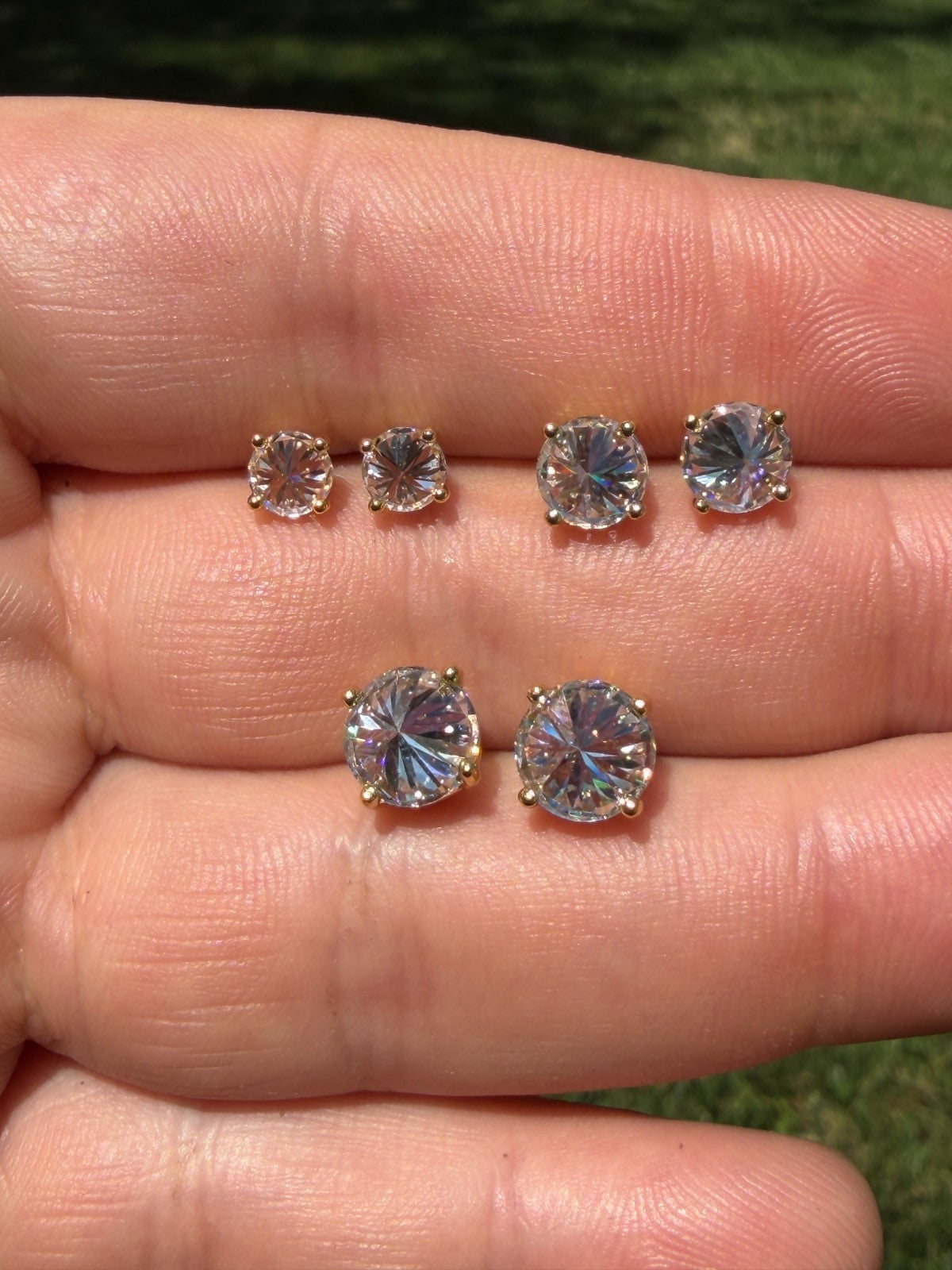 MOISSANITE Upside Down Reverse Set Stud Earrings - 14k Gold Vermeil 925 Silver - 5mm-8mm - 1-4ct