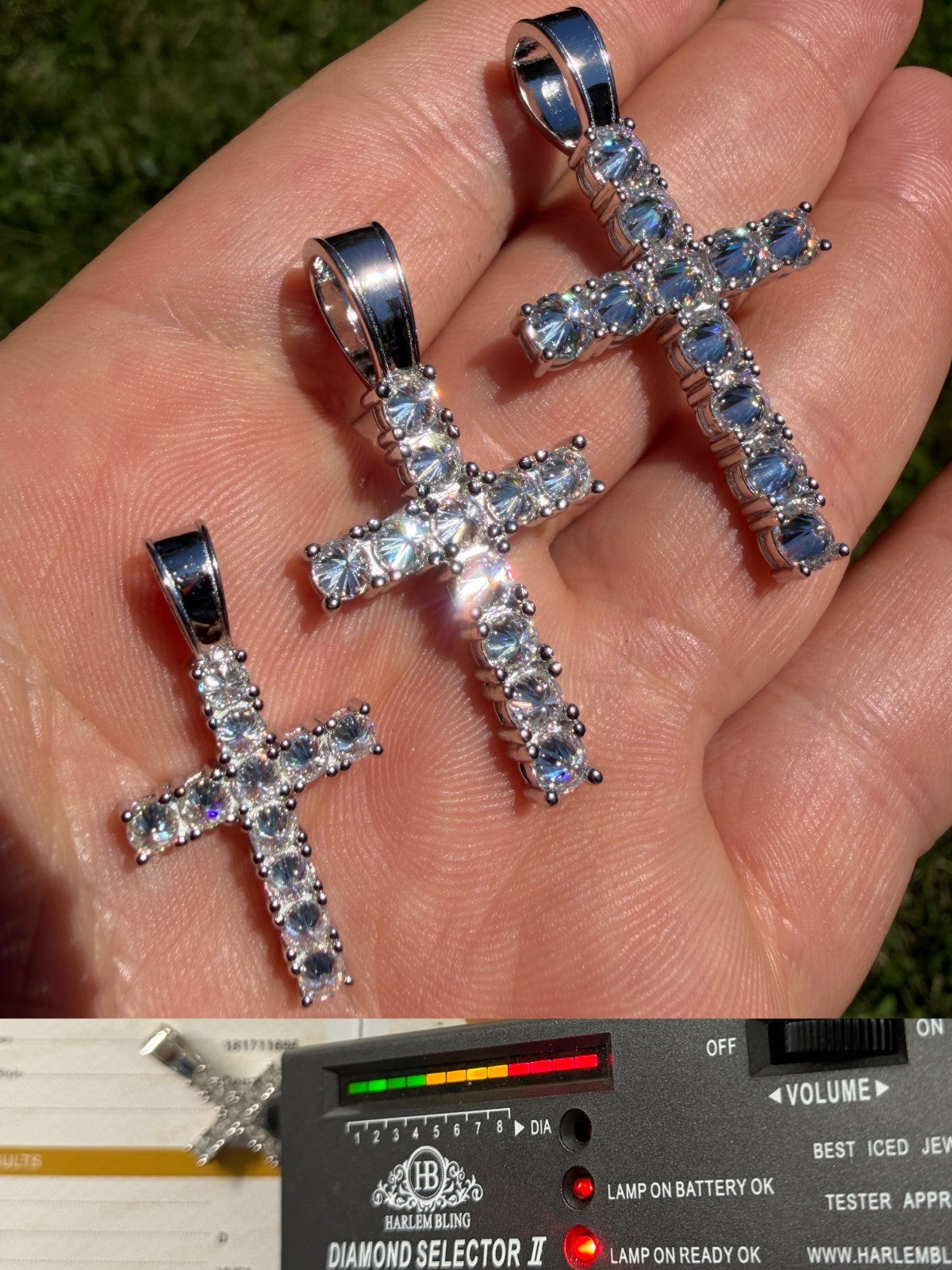 MOISSANITE Upside Down Setting Tennis Cross - 925 Silver - 3 Sizes 1"-1.75"