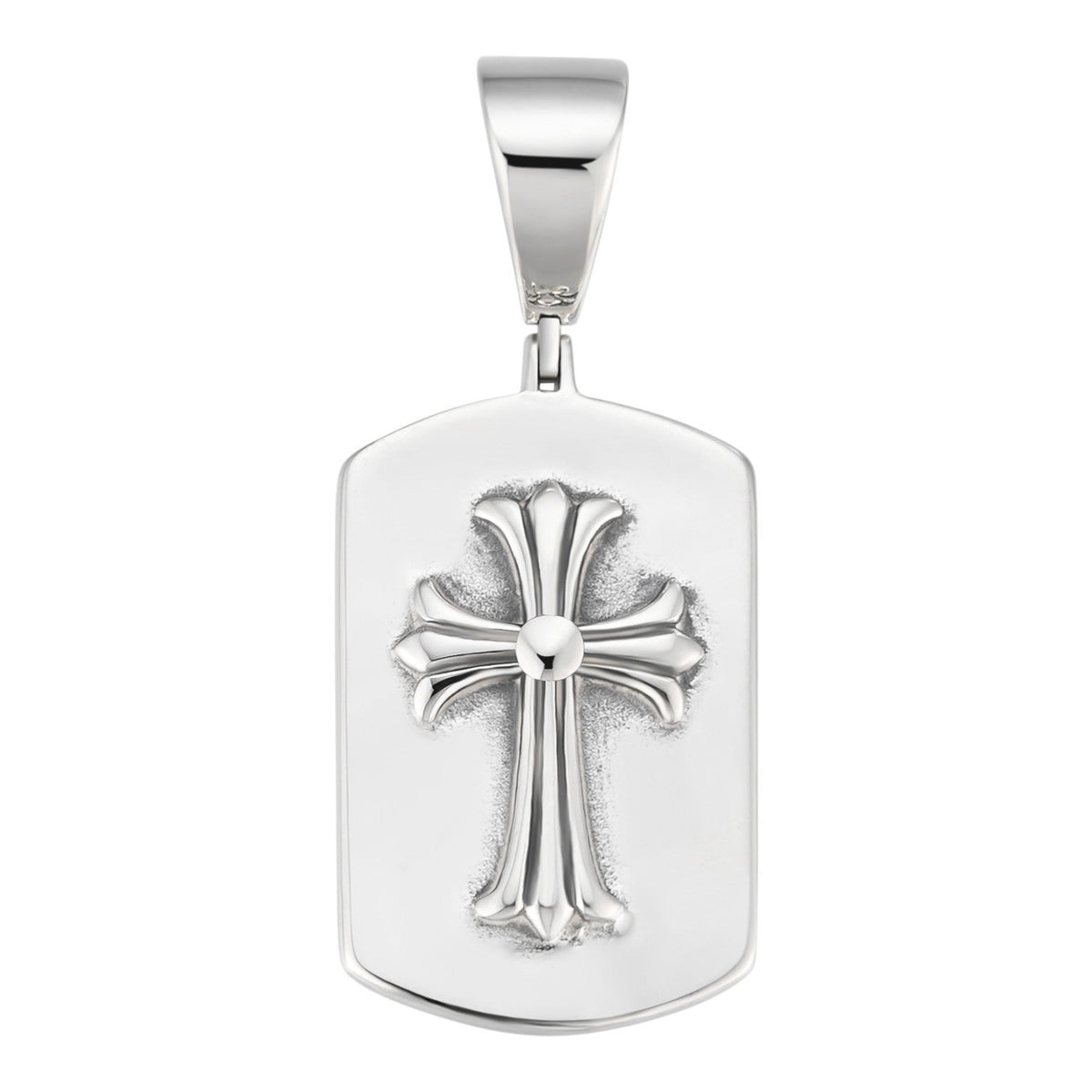 Hearts Chrome Dog Tag Cross Pendant - 925 Silver - 3 Sizes 1"-2.75"