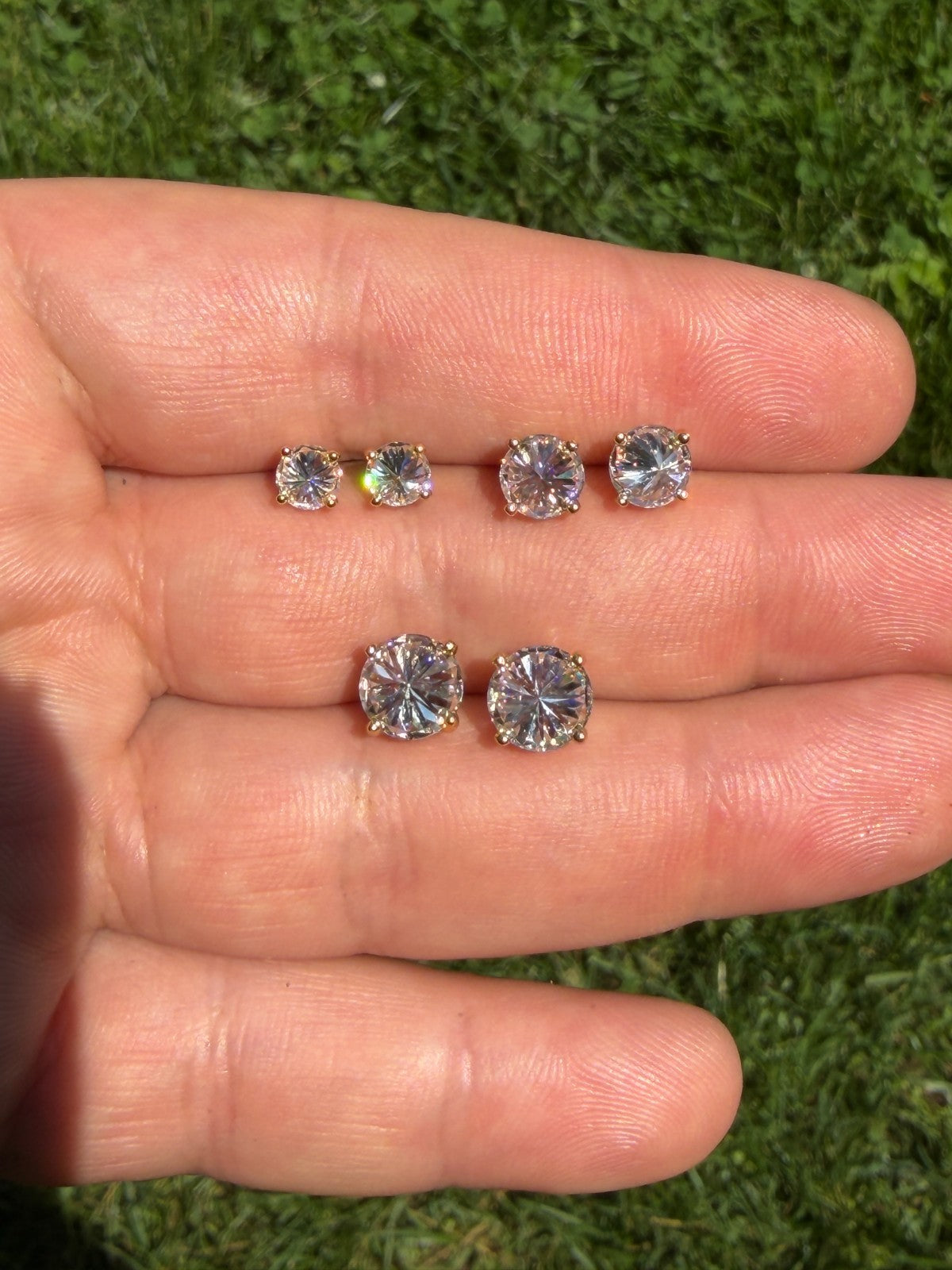 MOISSANITE Upside Down Reverse Set Stud Earrings - 14k Gold Vermeil 925 Silver - 5mm-8mm - 1-4ct