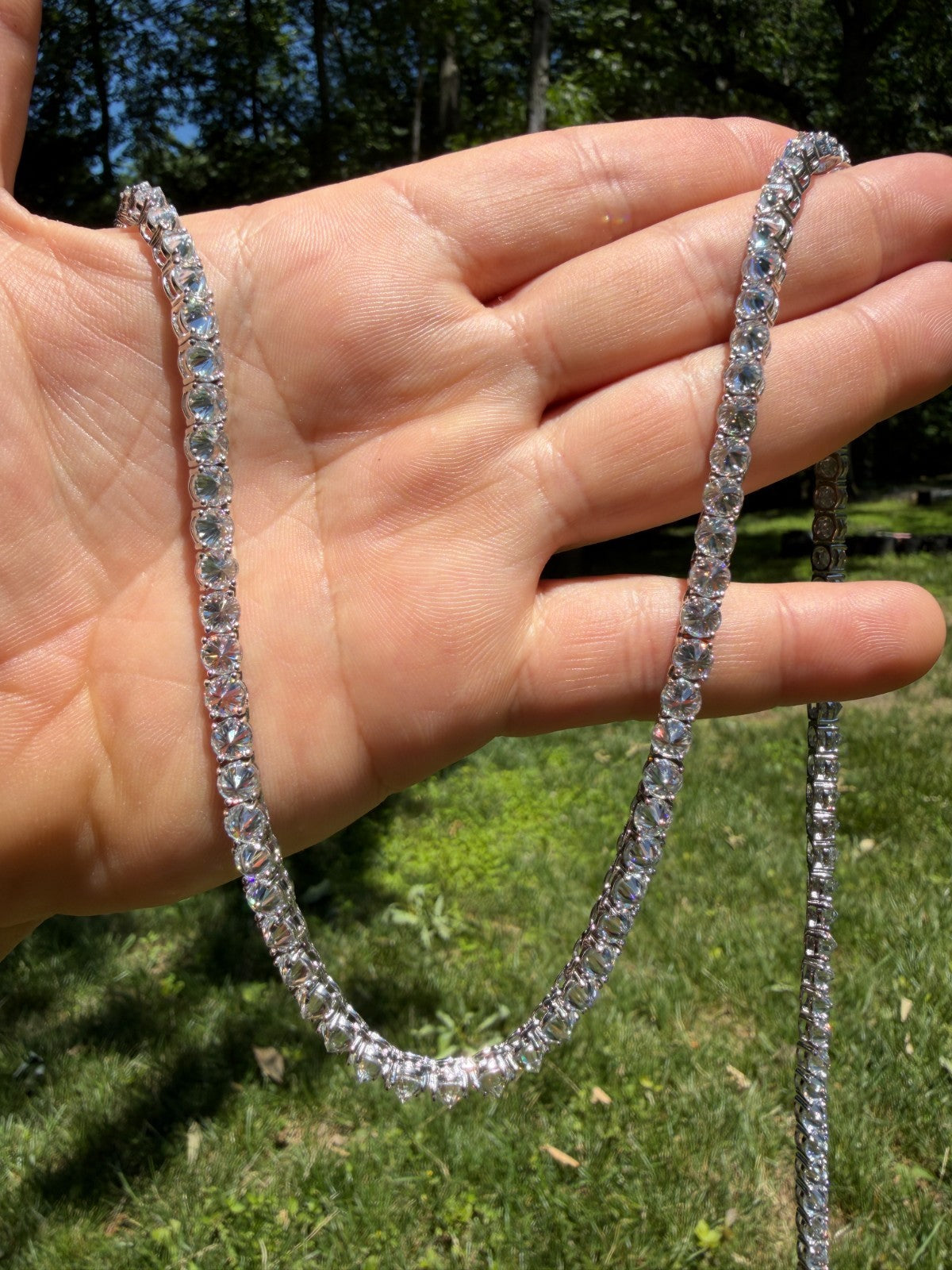 MOISSANITE Upside Down Reverse Set Tennis Chain Necklace Iced Out - 925 Silver - 5mm - 16"-30"