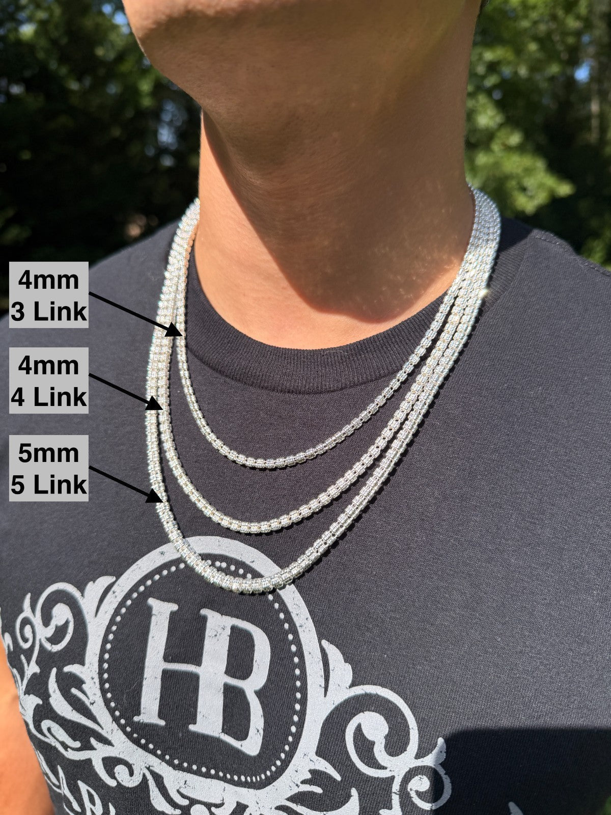 Ice Link Chain Necklace - 925 Sterling Silver - 16"-30" - 4mm-5mm