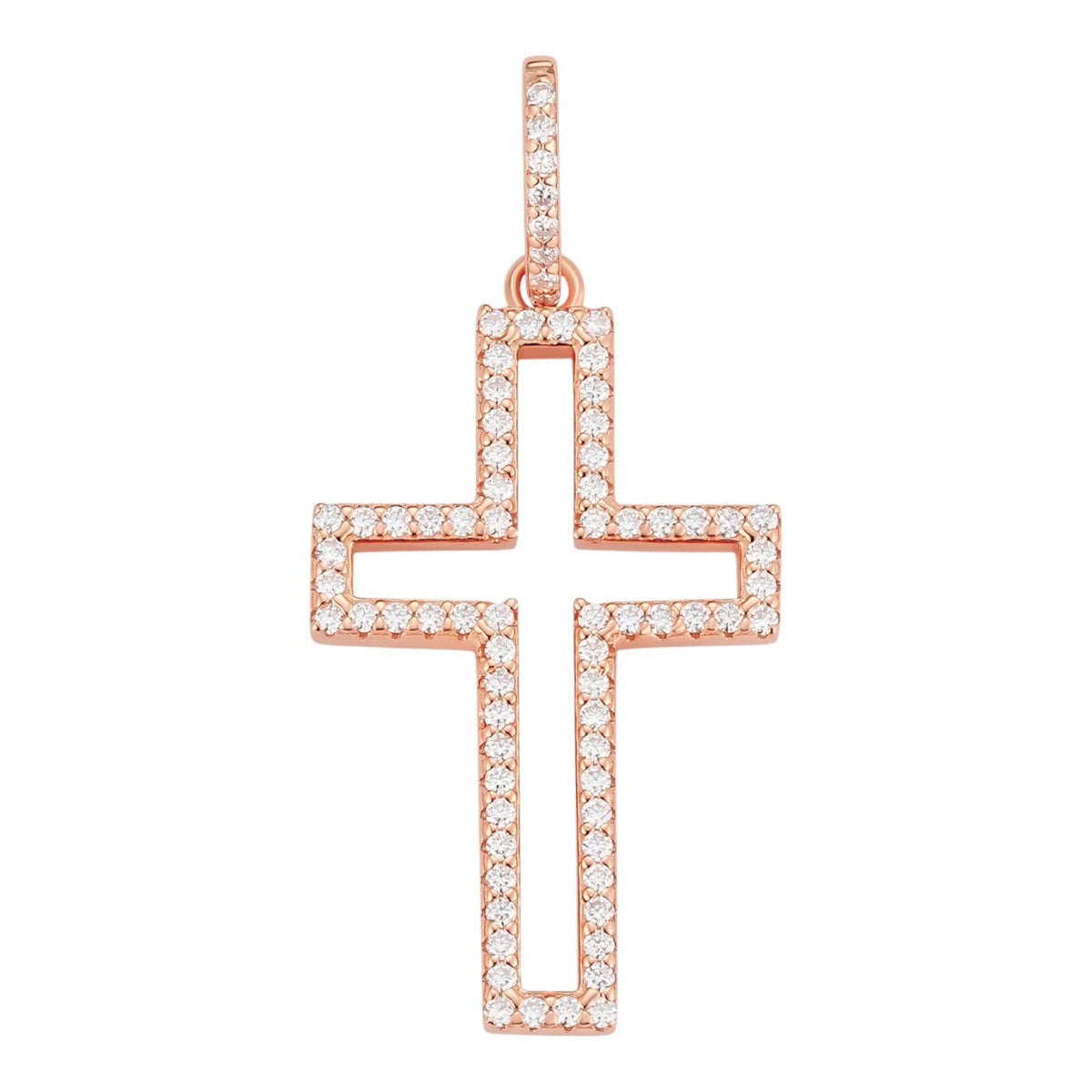 MOISSANITE Classic Cross Cutout Pendant - 14k Rose Gold Vermeil 925 Silver - 3 Sizes 1.33"-3"