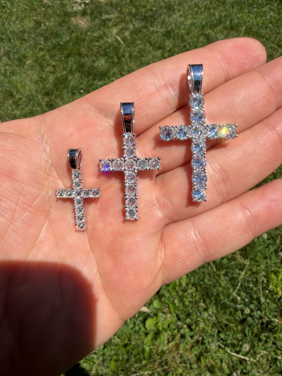 MOISSANITE Upside Down Setting Tennis Cross - 925 Silver - 3 Sizes 1"-1.75"