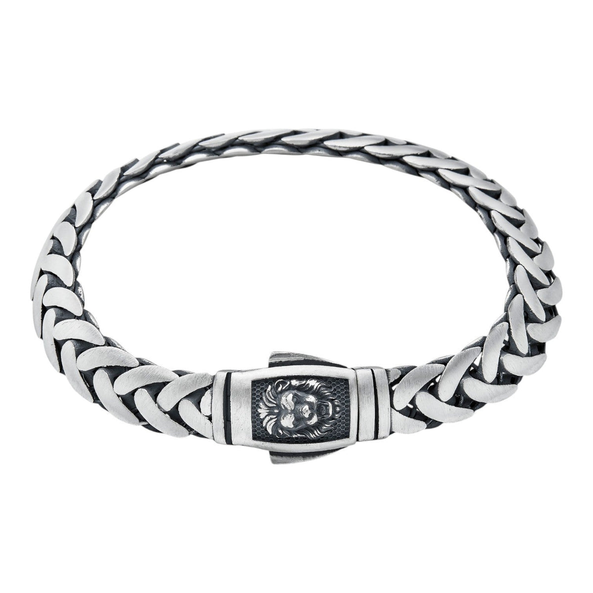 Wheat Link Bracelet With Custom Lion Sleek Clasp - 925 Sterling Silver Oxidized Gunmetal - 7"-9" - 10mm