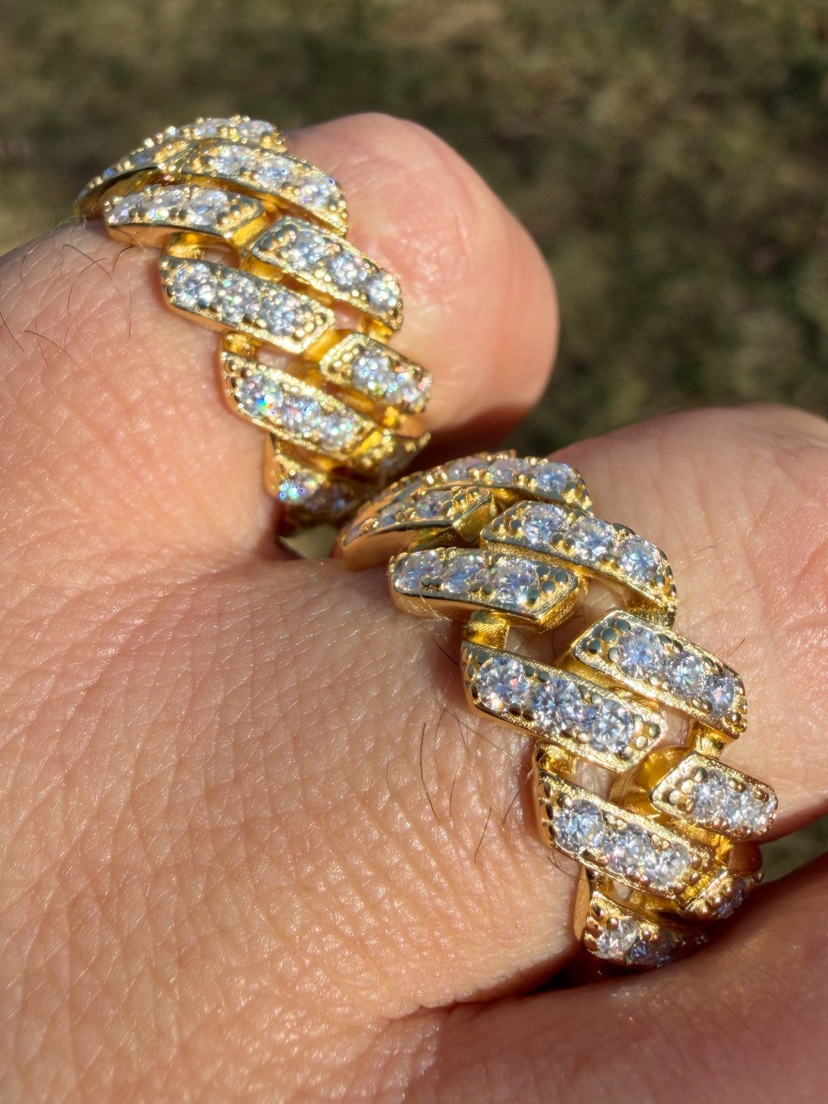 MOISSANITE 11.5mm Iced Out Prong Cuban Eternity Band Ring - 14k Gold Vermeil 925 Silver