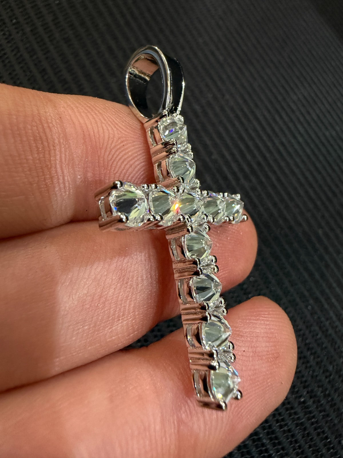 MOISSANITE Upside Down Setting Tennis Cross - 925 Silver - 3 Sizes 1"-1.75"