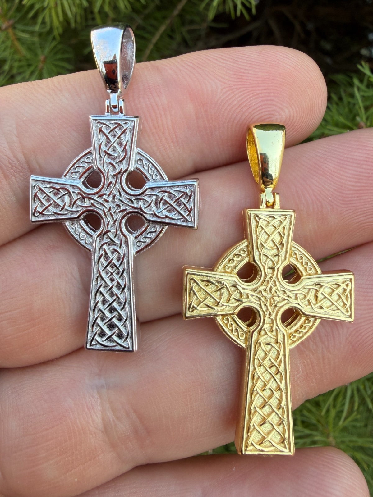 Handmade Viking Celtic Cross Pendant - 14k Gold Vermeil 925 Silver - Medium 1.75"