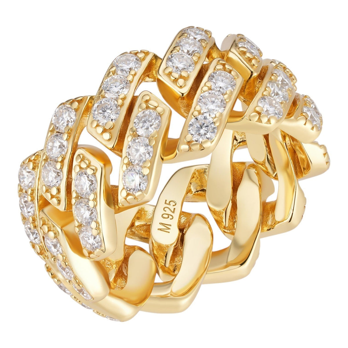 MOISSANITE 11.5mm Iced Out Prong Cuban Eternity Band Ring - 14k Gold Vermeil 925 Silver