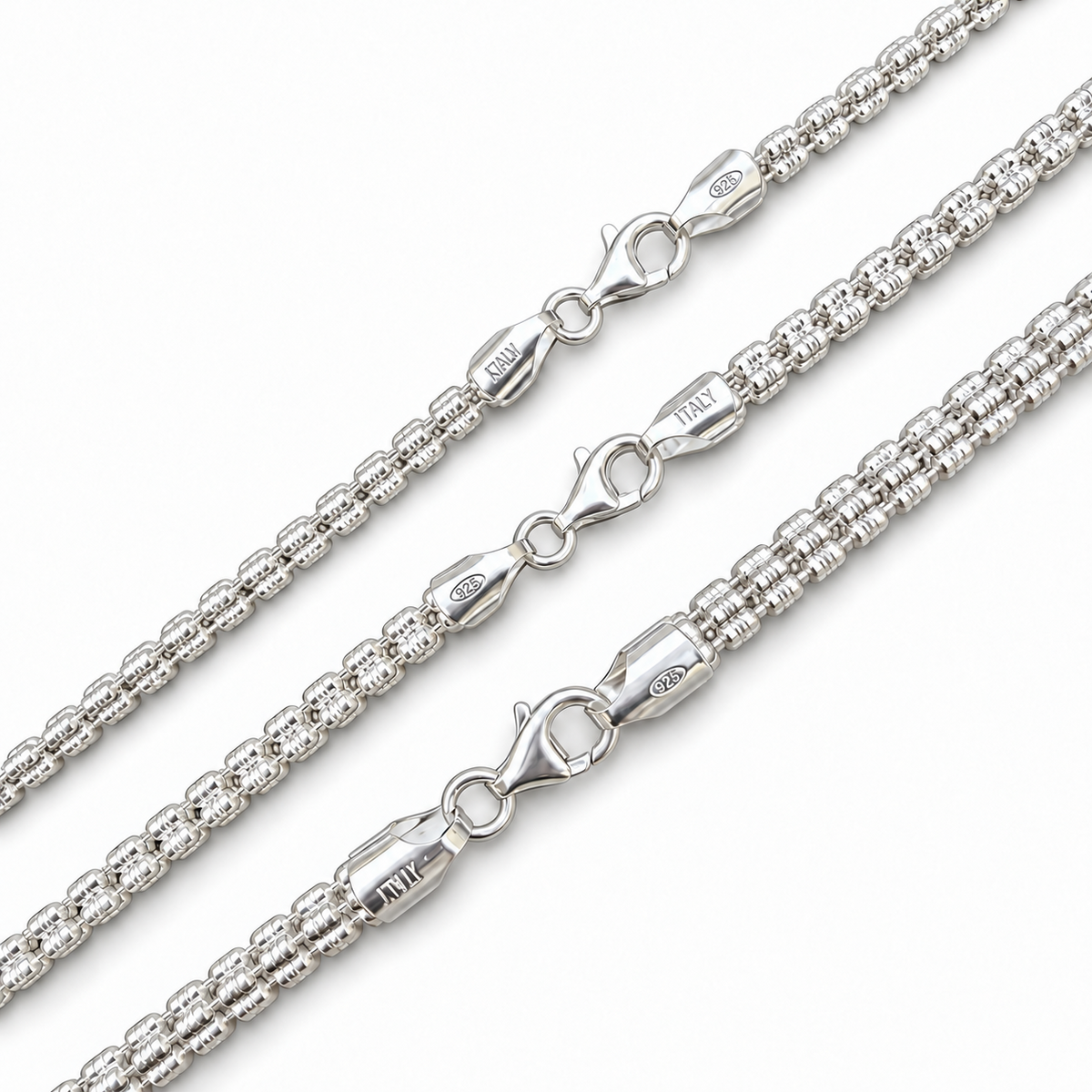 Ice Link Chain Necklace - 925 Sterling Silver - 16"-30" - 4mm-5mm