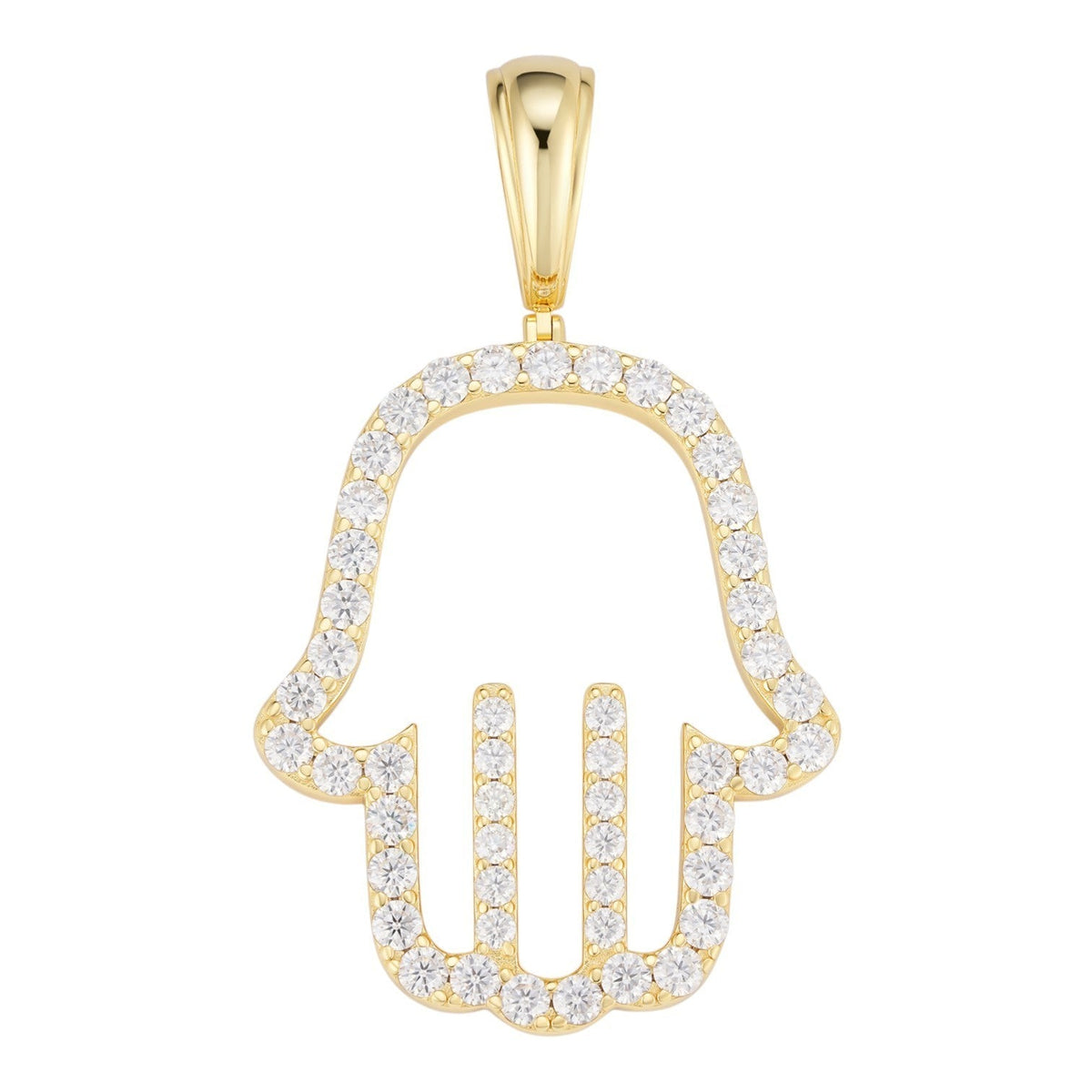 MOISSANITE Hamsa Cutout Pendant - 14k Gold Vermeil 925 Silver - 3 Sizes 1.25"-2.75"