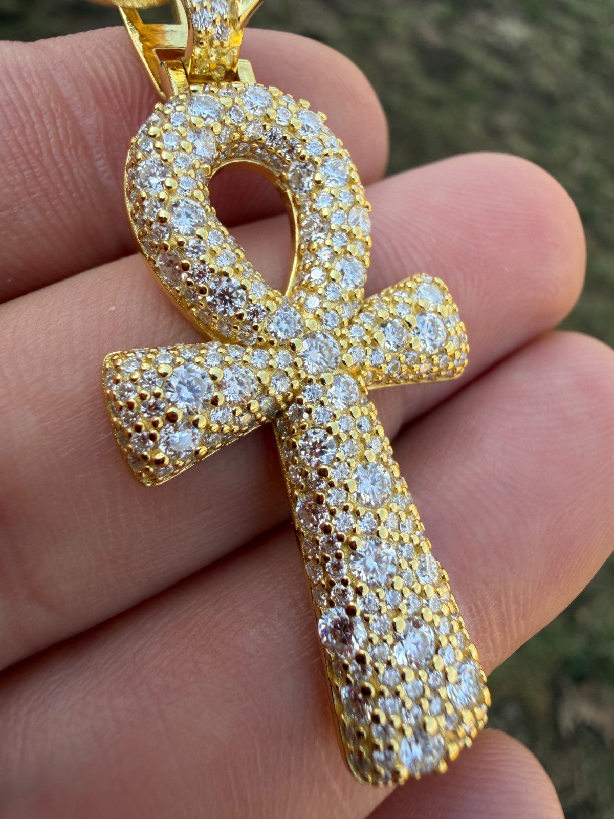 MOISSANITE Mosaic Setting Ankh W. Eye Of Horus Pendant - 14k Yellow Gold Vermeil Or 925 Silver - Medium 2"