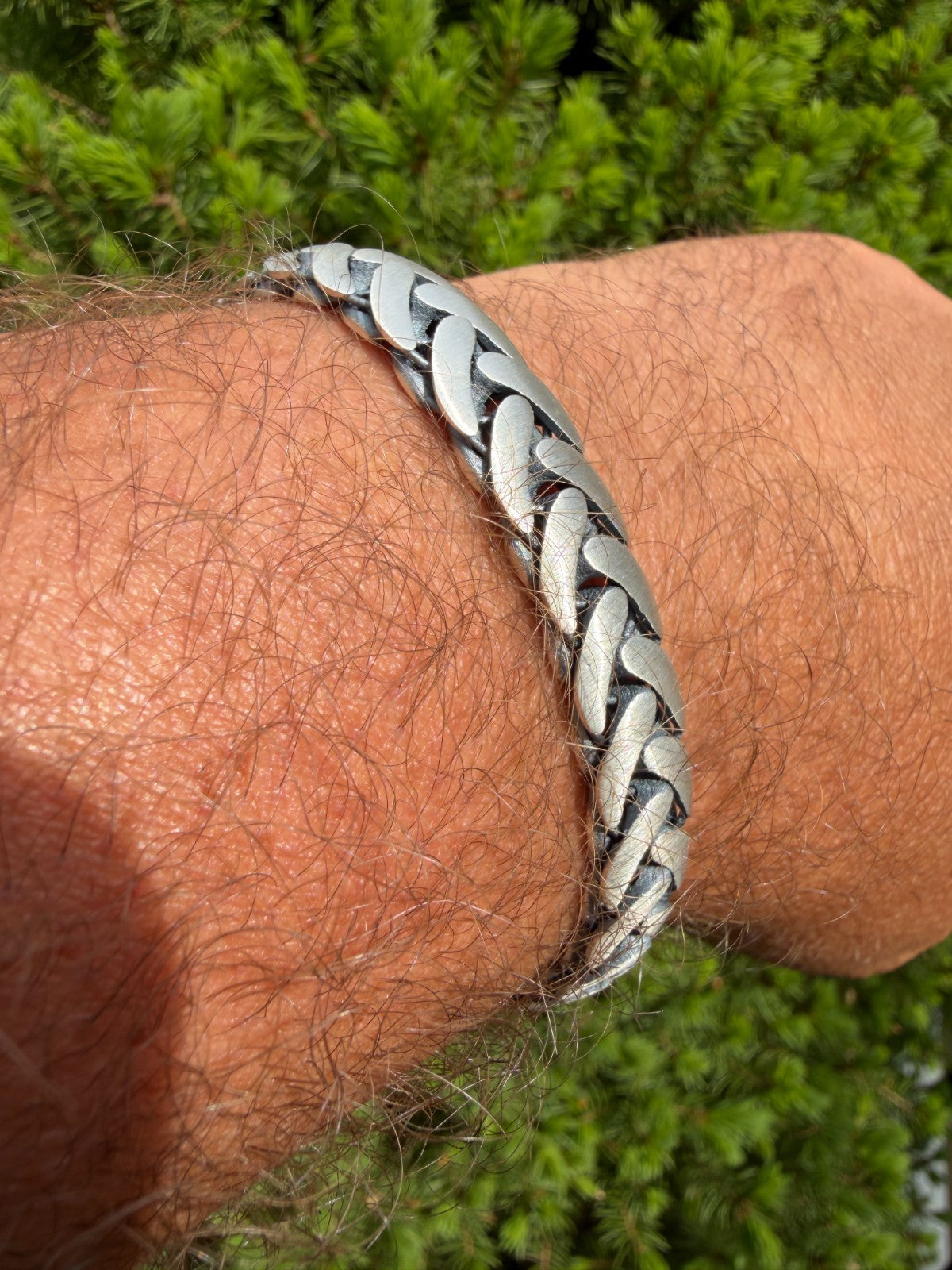 Wheat Link Bracelet With Custom Lion Sleek Clasp - 925 Sterling Silver Oxidized Gunmetal - 7"-9" - 10mm