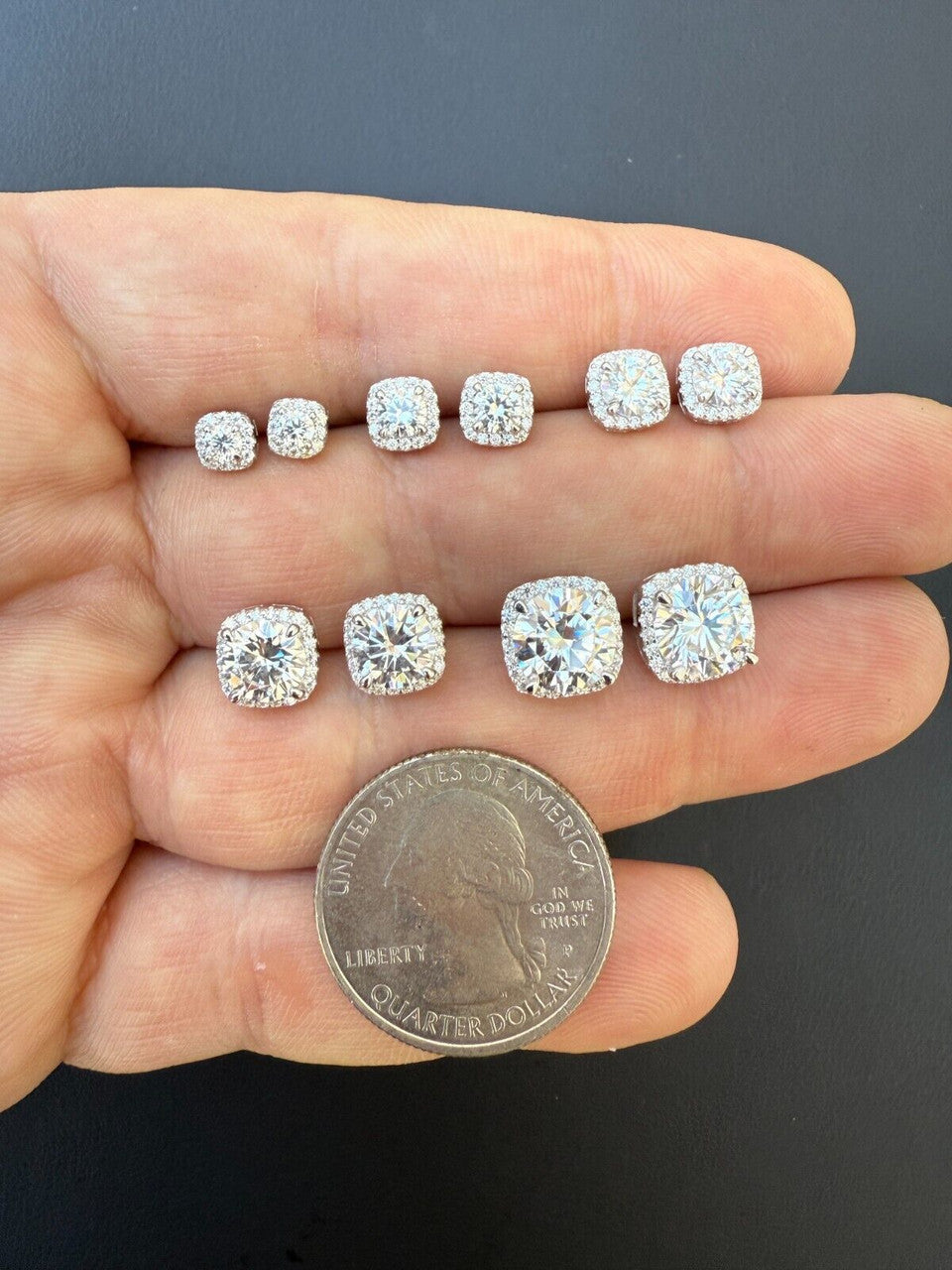 MOISSANITE Iced Out #1 Bestseller Square Halo Set Stud Earrings - 925 Silver - 5mm -10mm