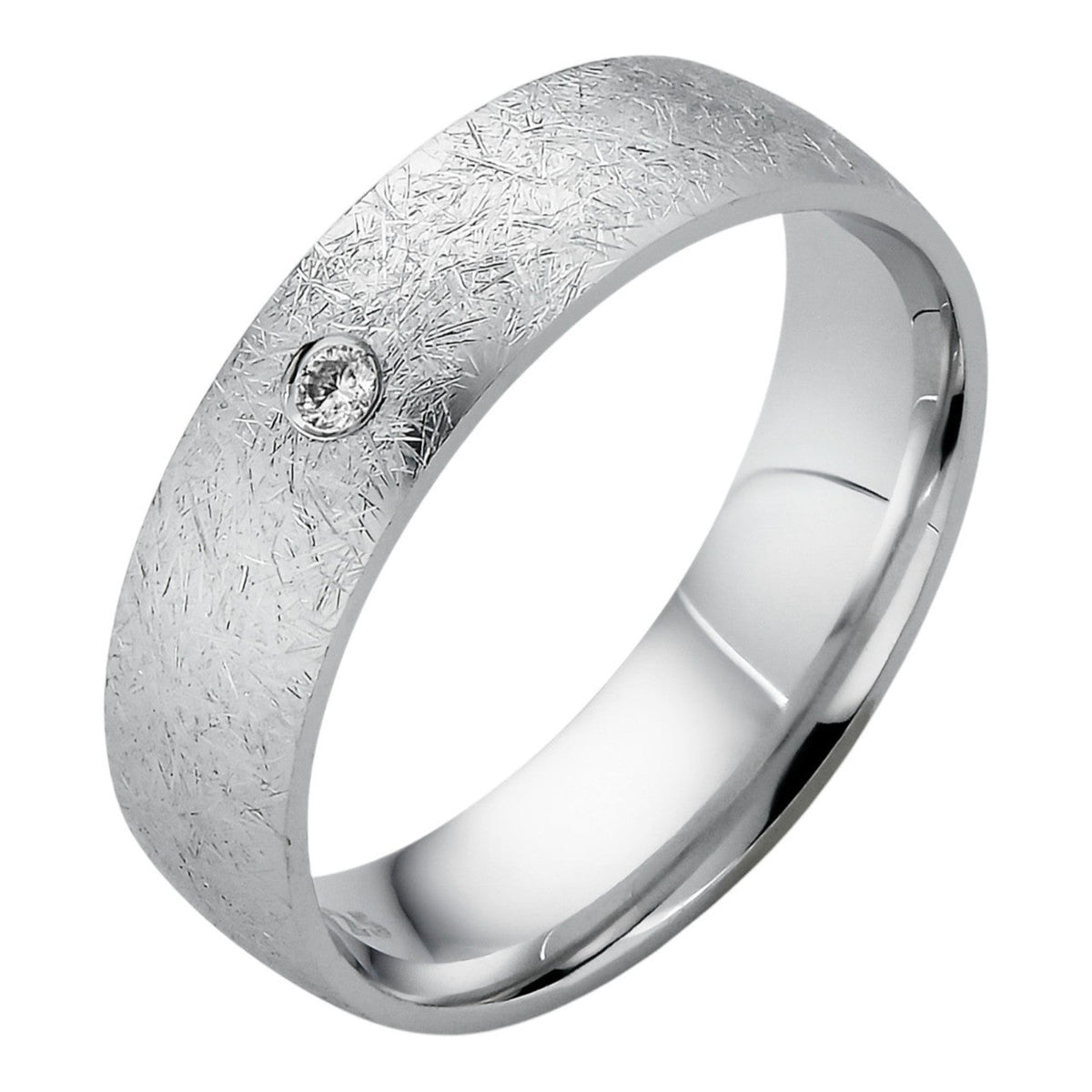 MOISSANITE Solitaire Scraped Brushed Wedding Band Ring - 925 Silver
