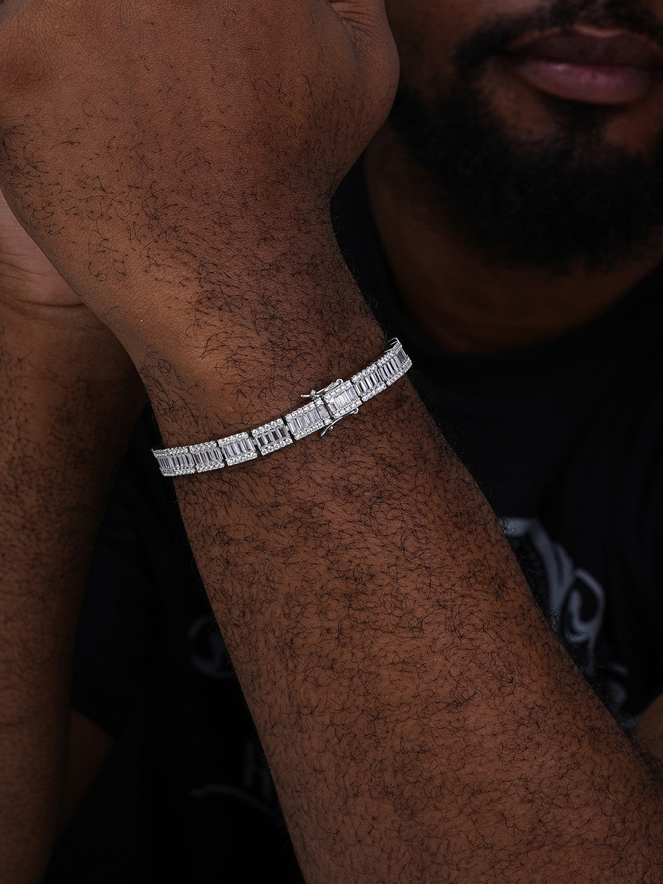 Rapper Exclusive Baguette Tennis Link Bracelet Iced Out CZ Stones - 925 Silver - 8mm - 7.5"-8.5"