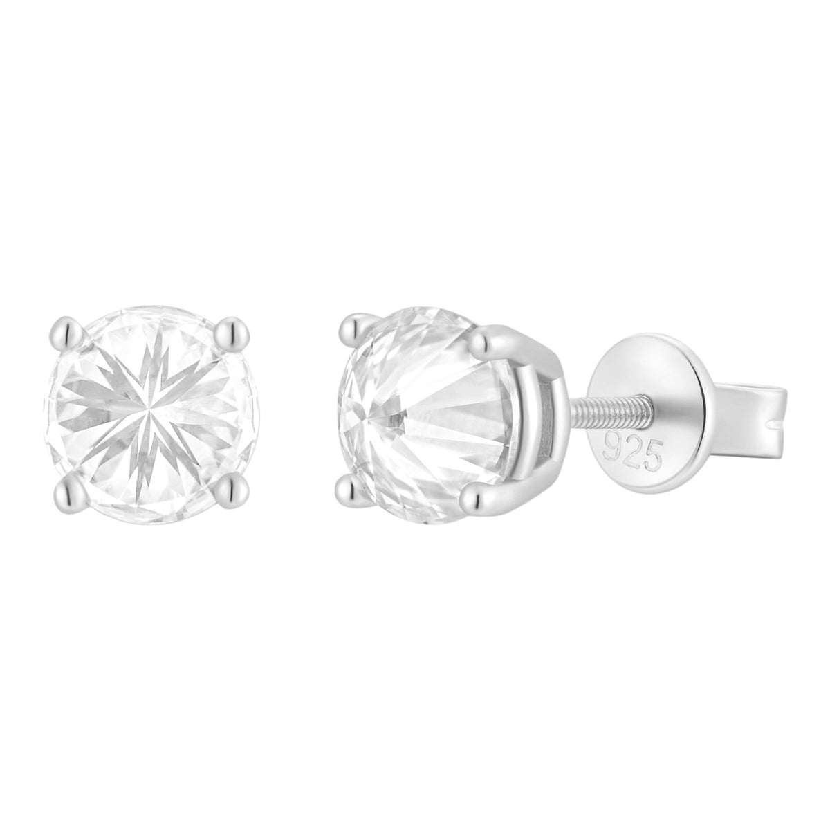 MOISSANITE Upside Down Reverse Set Stud Earrings - 925 Silver - 5mm-8mm - 1-4ct