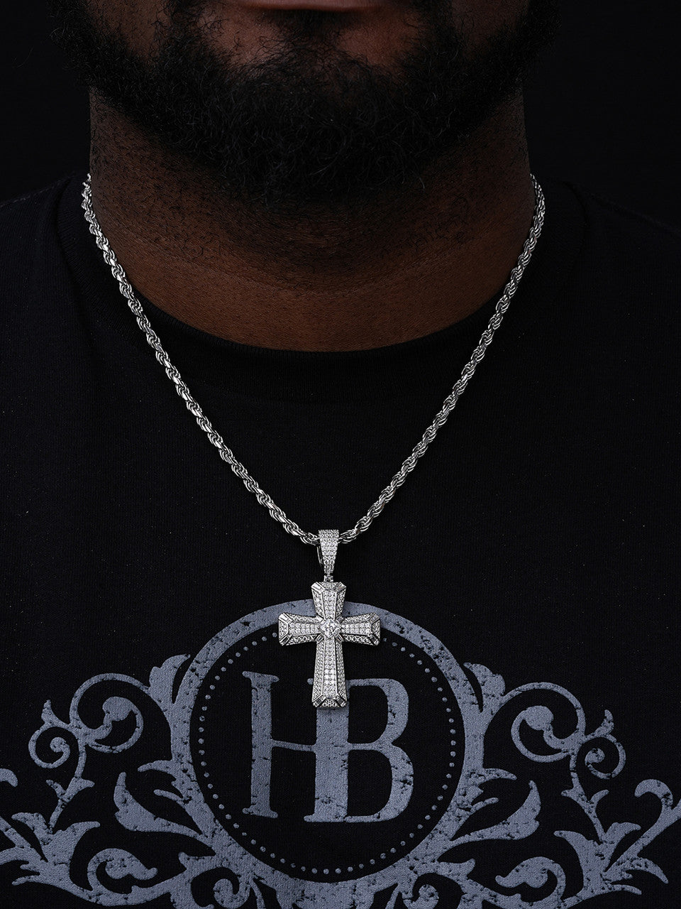 MOISSANITE Iced Out Spiritual Cross  Pendant - 14k Gold Vermeil or 925 Silver - Large 2.5"