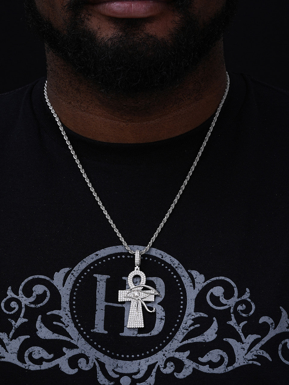 MOISSANITE Ankh Cross W. Eye Of Horus Pendant - 14k Gold Vermeil Or 925 Silver - Large 2.5"