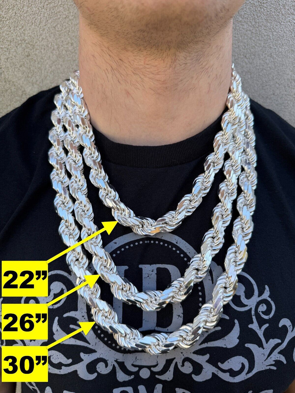 Half Kilo Rope Chain Necklace - 925 Sterling Silver - 18"-30" - 14.5mm