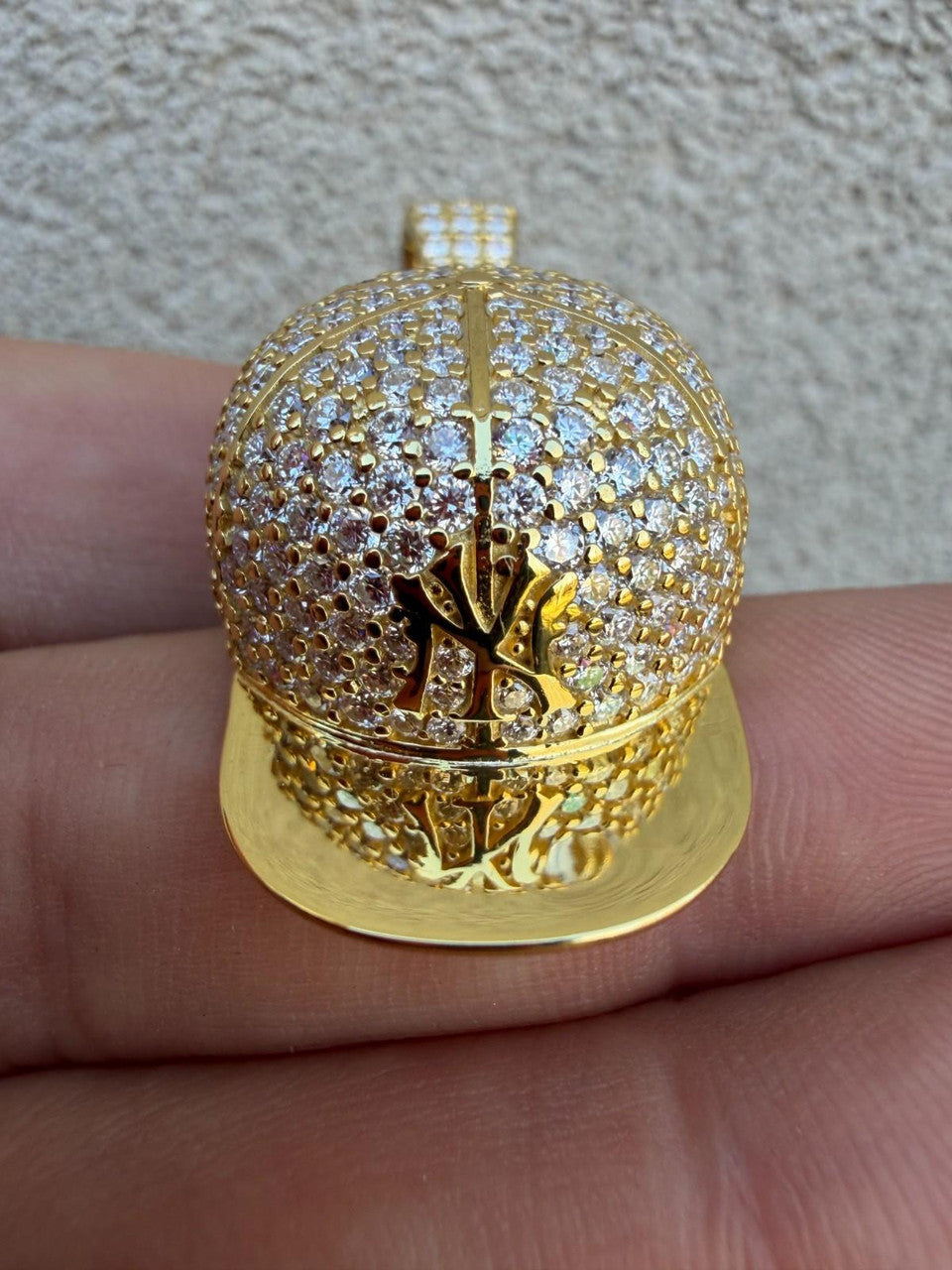 MOISSANITE New York Yankees Fitted Cap Iced Out Pendant - 14k Gold Vermeil Or 925 Silver - Medium 2"