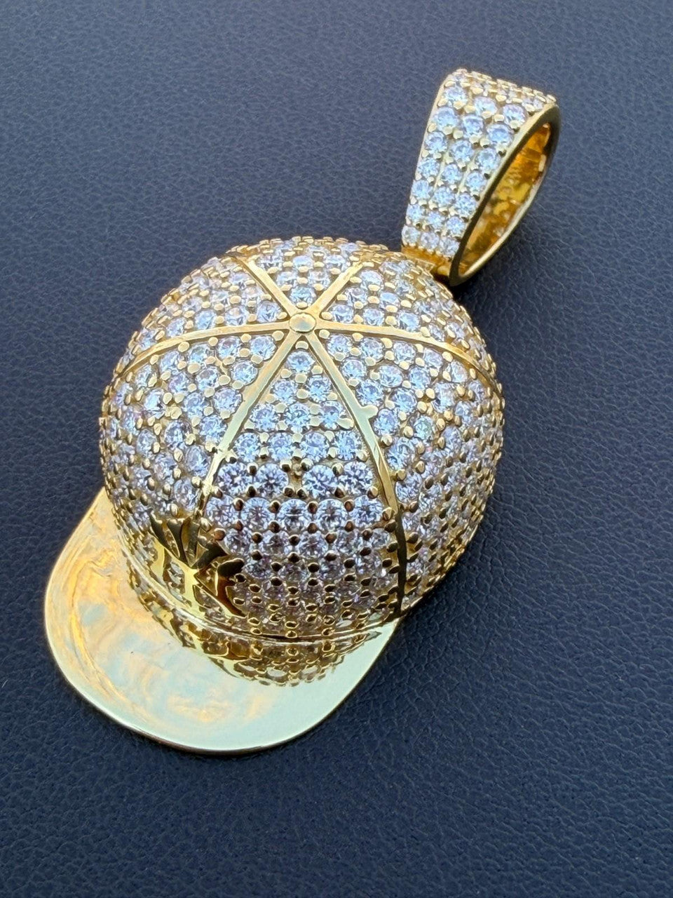 MOISSANITE New York Yankees Fitted Cap Iced Out Pendant - 14k Gold Vermeil Or 925 Silver - Medium 2"
