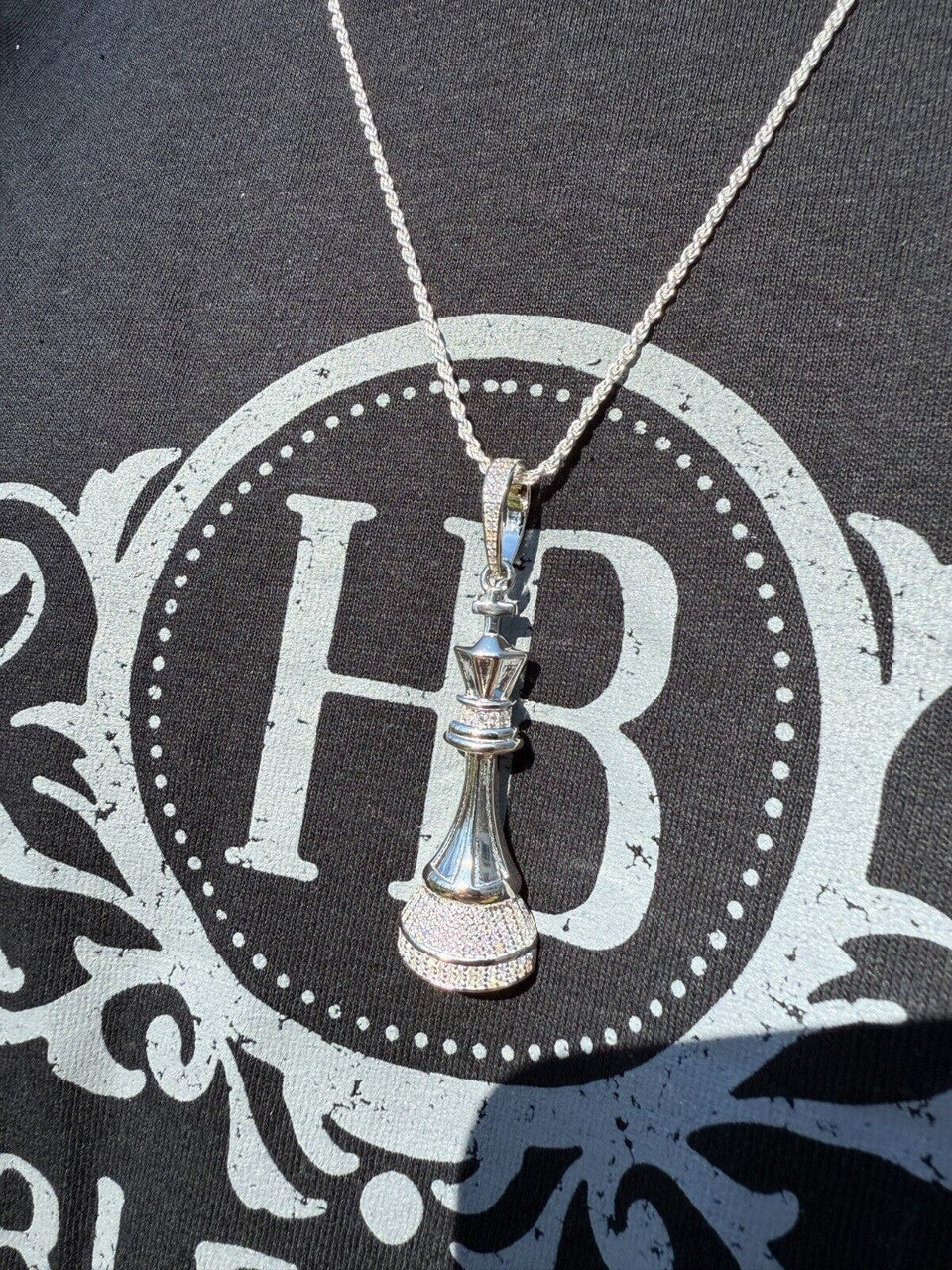 MOISSANITE King Chess Piece Iced Out Pendant - 14k Yellow Gold Vermeil Or 925 Silver - Medium 2.5"