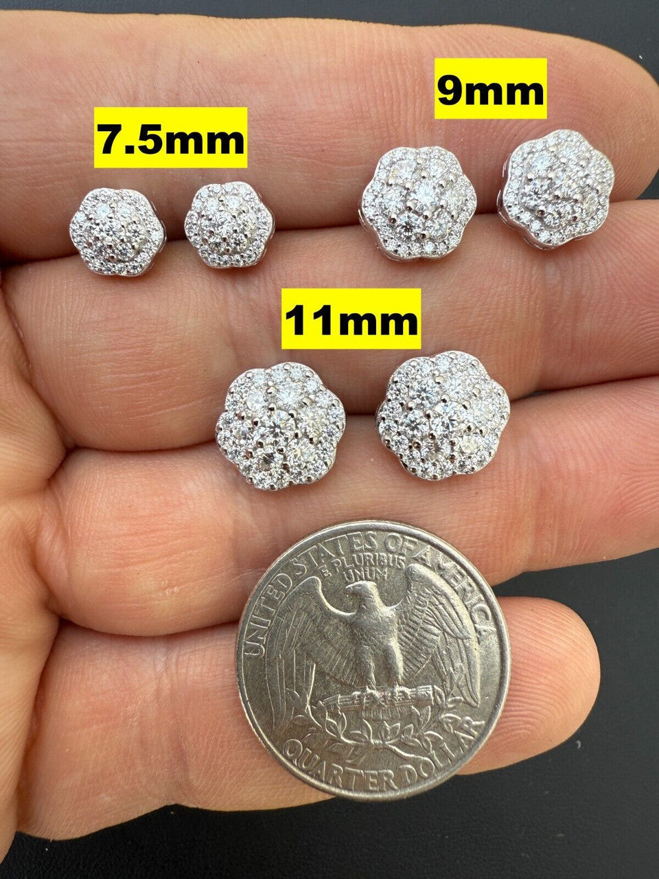 MOISSANITE Micropave Cluster Iced Out Earrings - 925 Silver - 7.5mm-12mm