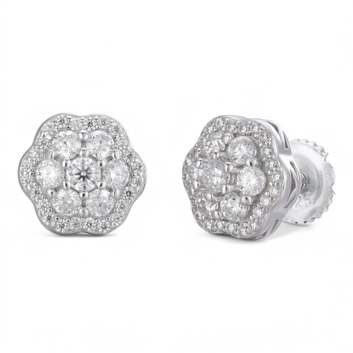 MOISSANITE Micropave Cluster Iced Out Earrings - 925 Silver - 7.5mm-12mm