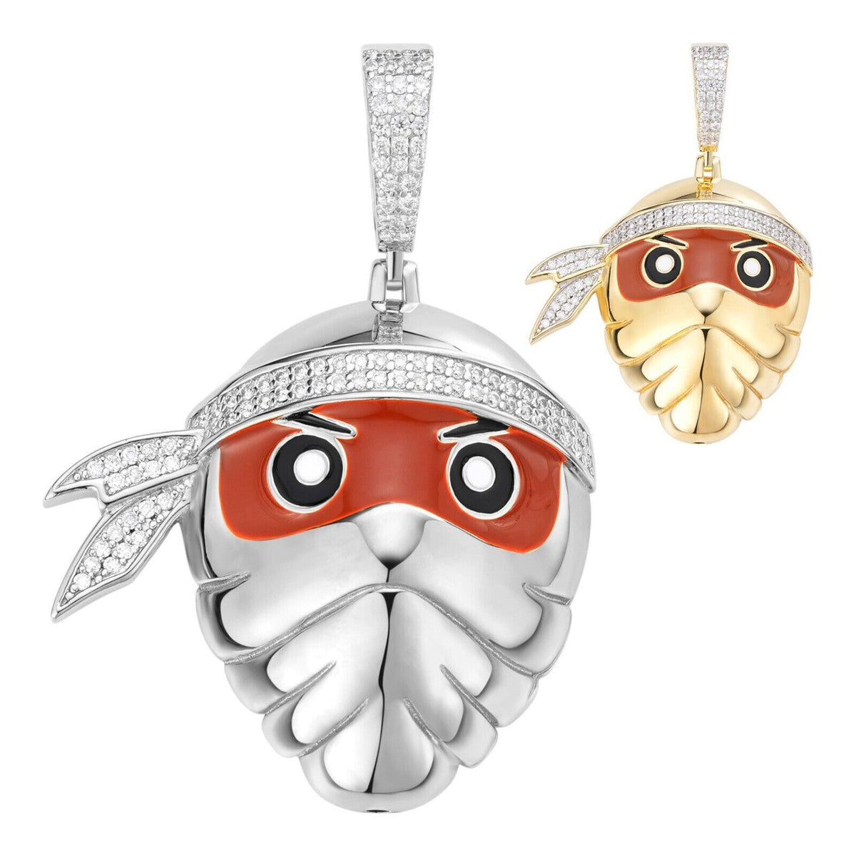 MOISSANITE Ninja Fighter Iced Out Pendant - 14k Yellow Gold Vermeil Or 925 Silver - Medium 1.75"