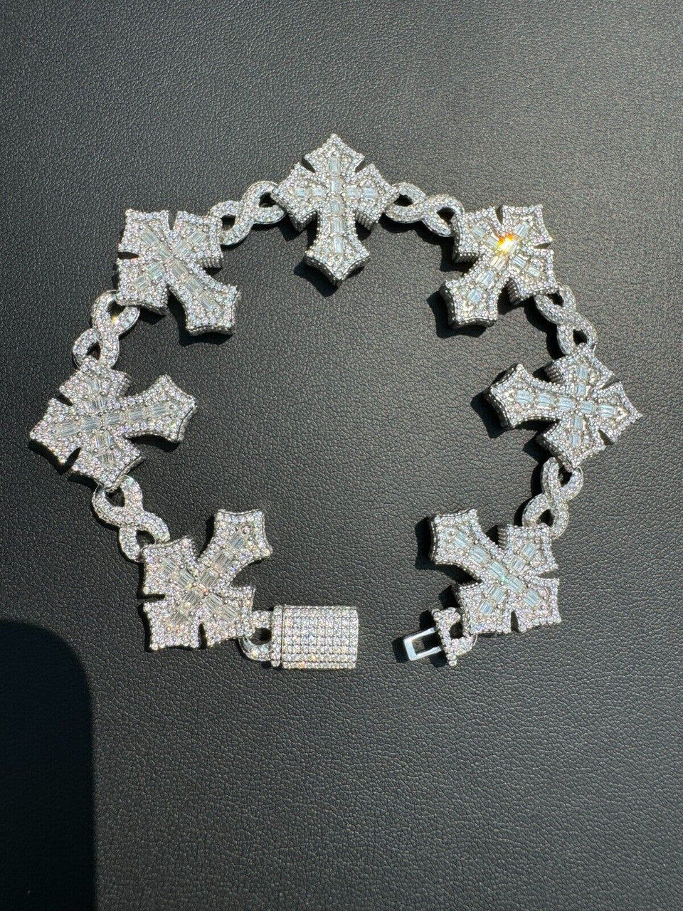MOISSANITE Eternity 3D Cross Link Bracelet Iced Out - 925 Silver - 24mm - 7.25"-9.25"