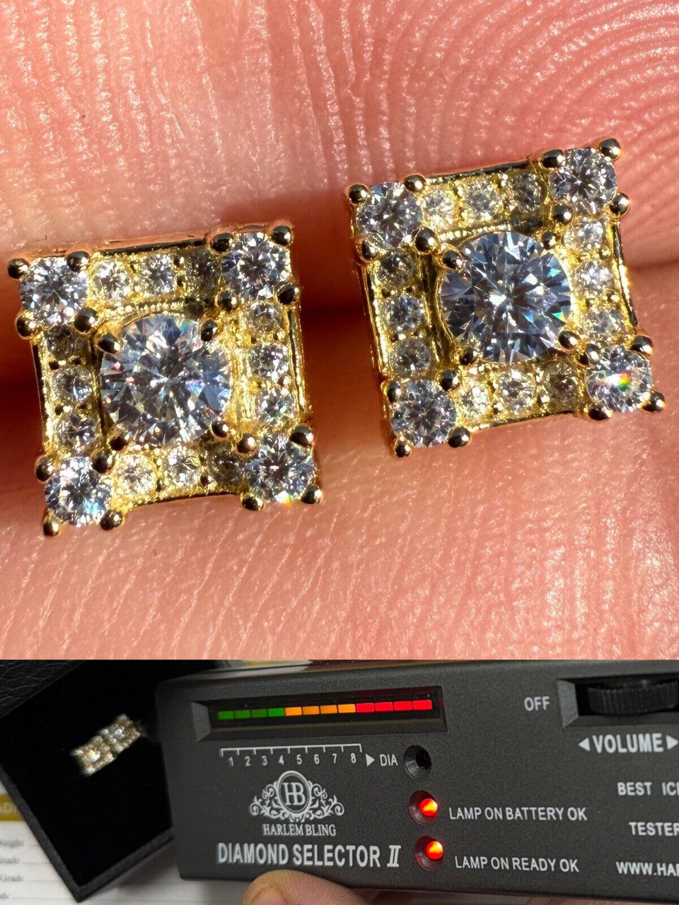 MOISSANITE Square Rapper Earrings - 14k Gold Vermeil 925 Silver - 6mm
