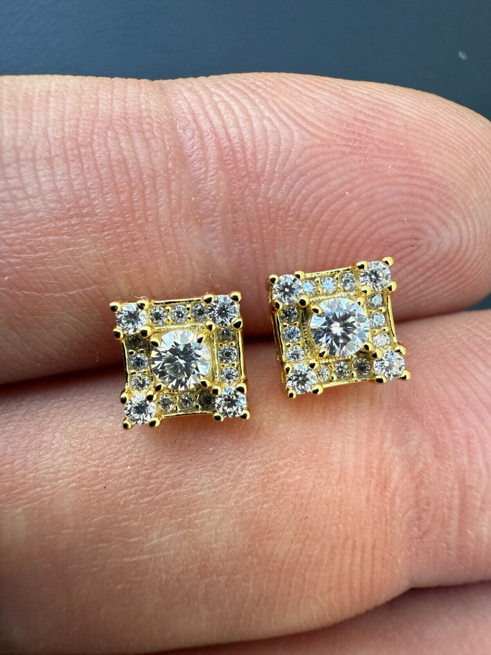 MOISSANITE Square Rapper Earrings - 14k Gold Vermeil 925 Silver - 6mm