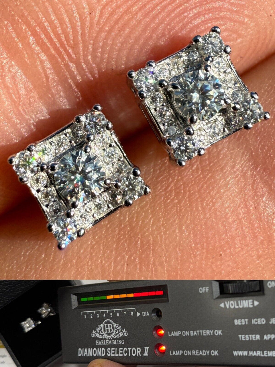 MOISSANITE Square Rapper Earrings - 925 Silver - 6mm