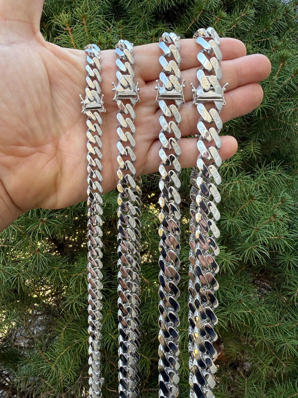 Monaco Cuban Chain Necklace HOLLOW - Rhodium Finish 925 Sterling Silver - 16"-28" - 9mm-15mm