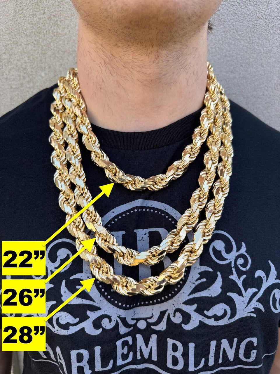 Half Kilo Rope Chain Necklace - 14k Gold Vermeil 925 Sterling Silver - 18"-30" - 14.5mm