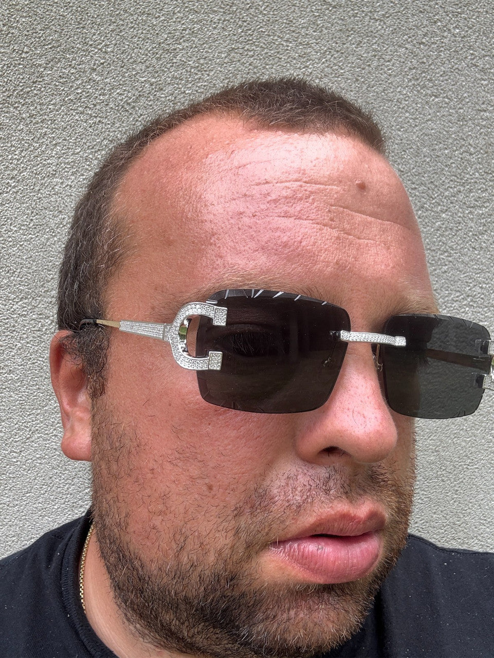 MOISSANITE Big C Iced Out Sunglasses - 925 Silver Buffs - Black