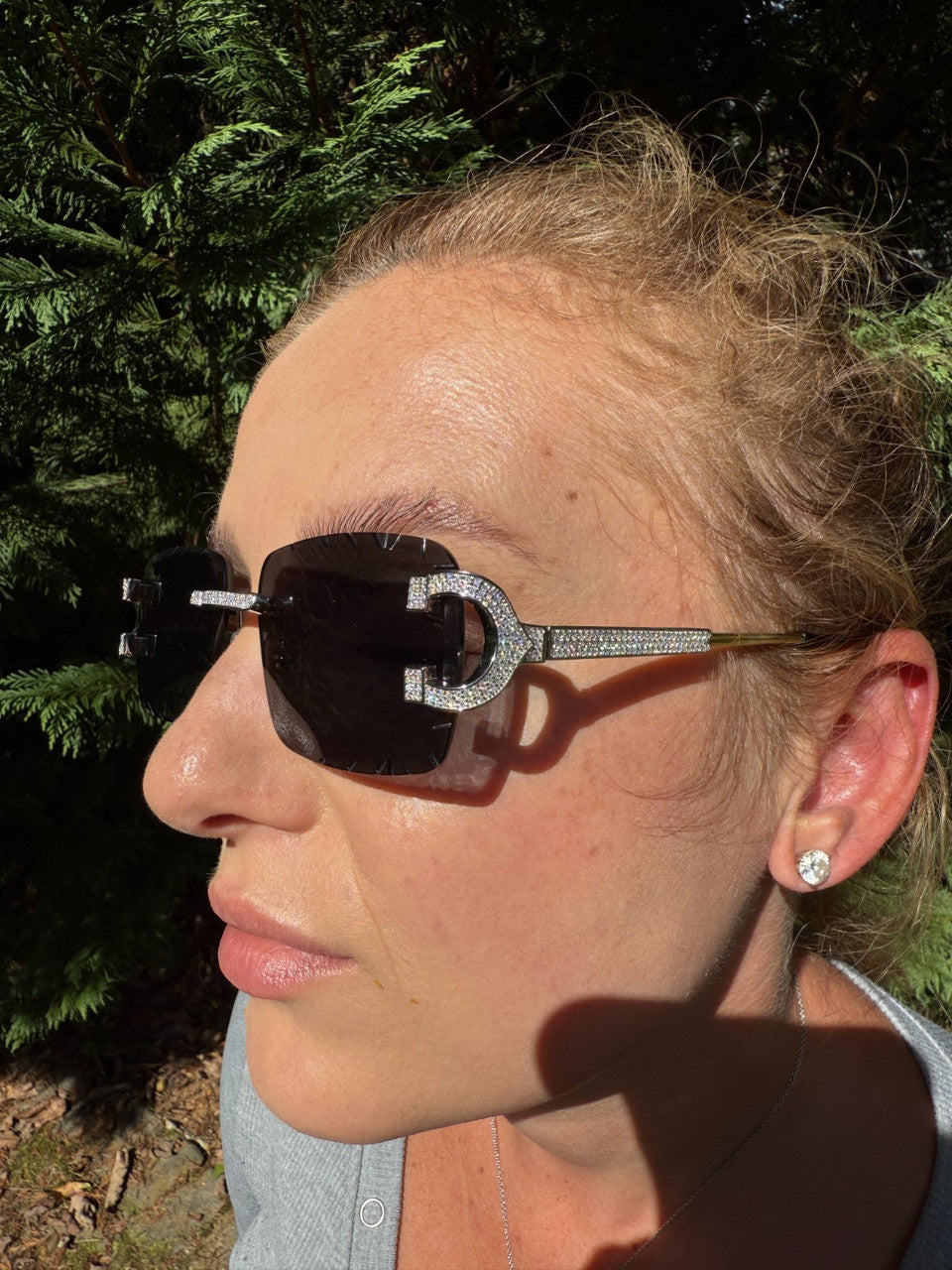 MOISSANITE Big C Iced Out Sunglasses - 925 Silver Buffs - Black