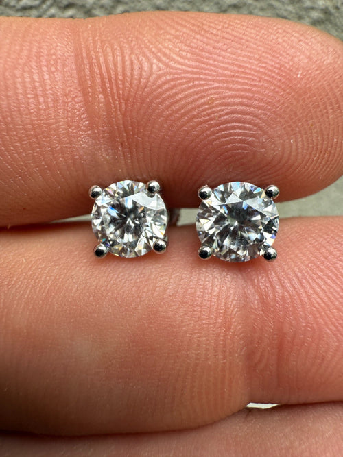 2ct Real DIAMOND Stud Earrings - 14k White Gold - 6.5mm