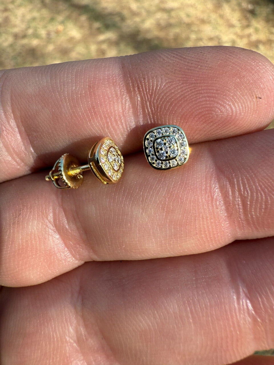 MOISSANITE Square Iced Out Earrings - 14k Gold Vermeil 925 Silver - 7mm