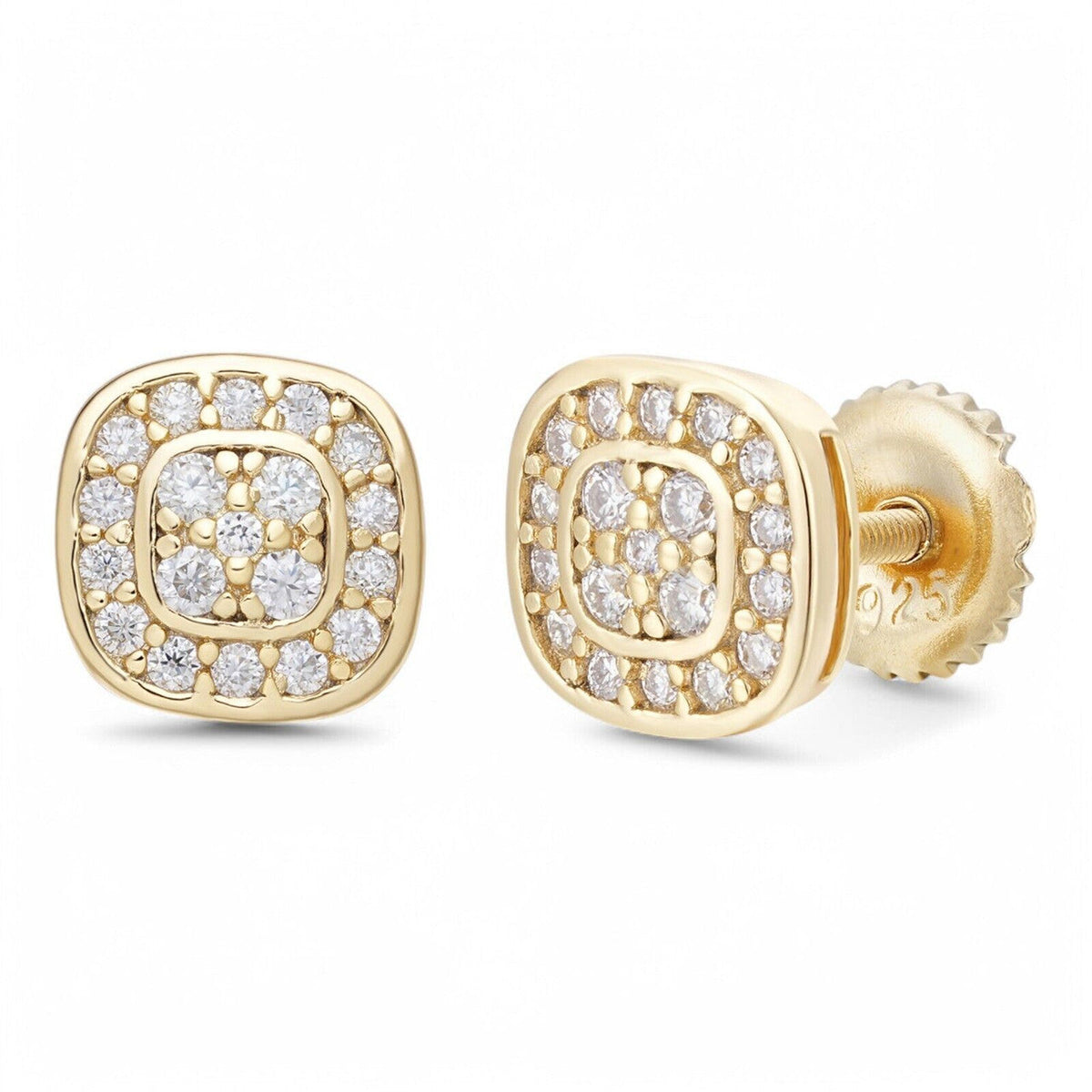 MOISSANITE Square Iced Out Earrings - 14k Gold Vermeil 925 Silver - 7mm