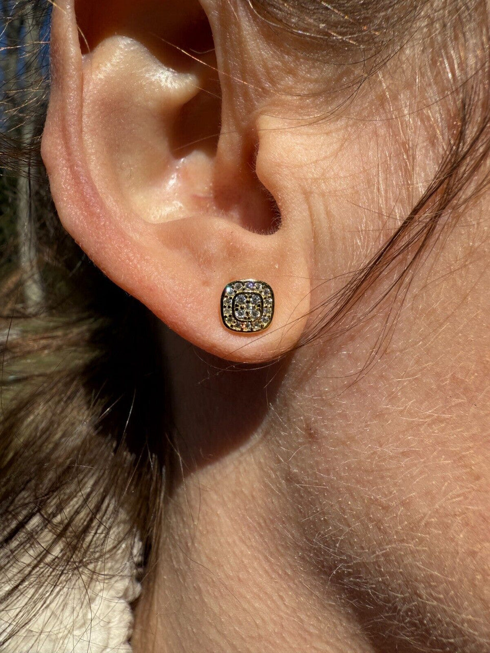 MOISSANITE Square Iced Out Earrings - 14k Gold Vermeil 925 Silver - 7mm