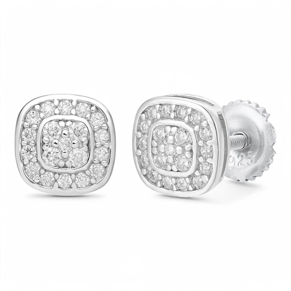 MOISSANITE Square Iced Out Earrings - 925 Silver - 7mm