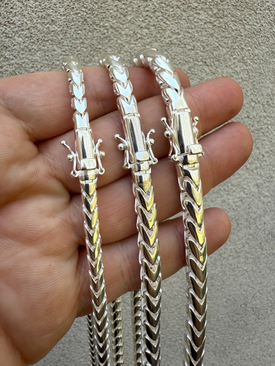 Round Franco Link Chain Necklace W. Box Lock - 925 Sterling Silver - 18"-30" - 5mm-7mm