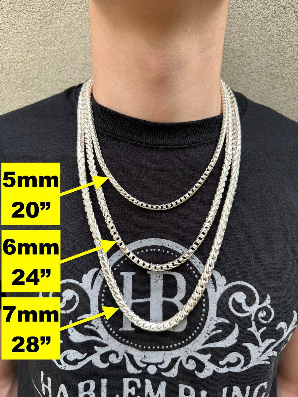 Round Franco Link Chain Necklace W. Box Lock - 925 Sterling Silver - 18"-30" - 5mm-7mm