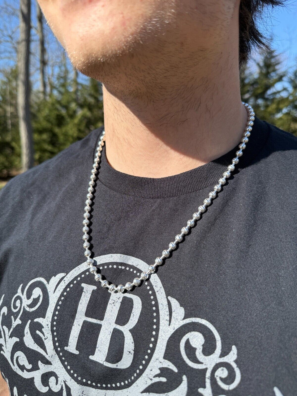 Ball Bead "Dog Tag" Chain Necklace - 925 Sterling Silver - 18"-30" - 6mm